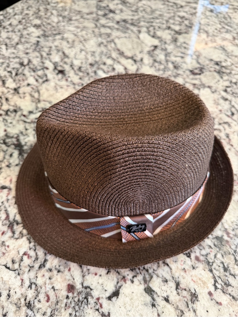 Bailey of Hollywood Brown Straw Fedora with Striped Band medium